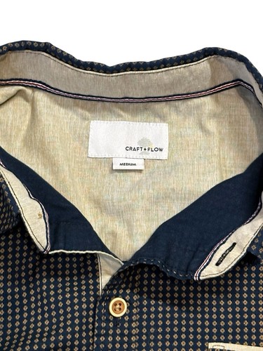 Craft + flow short sleeve button up M casual normcore small pattern on dark blue - Picture 3 of 11