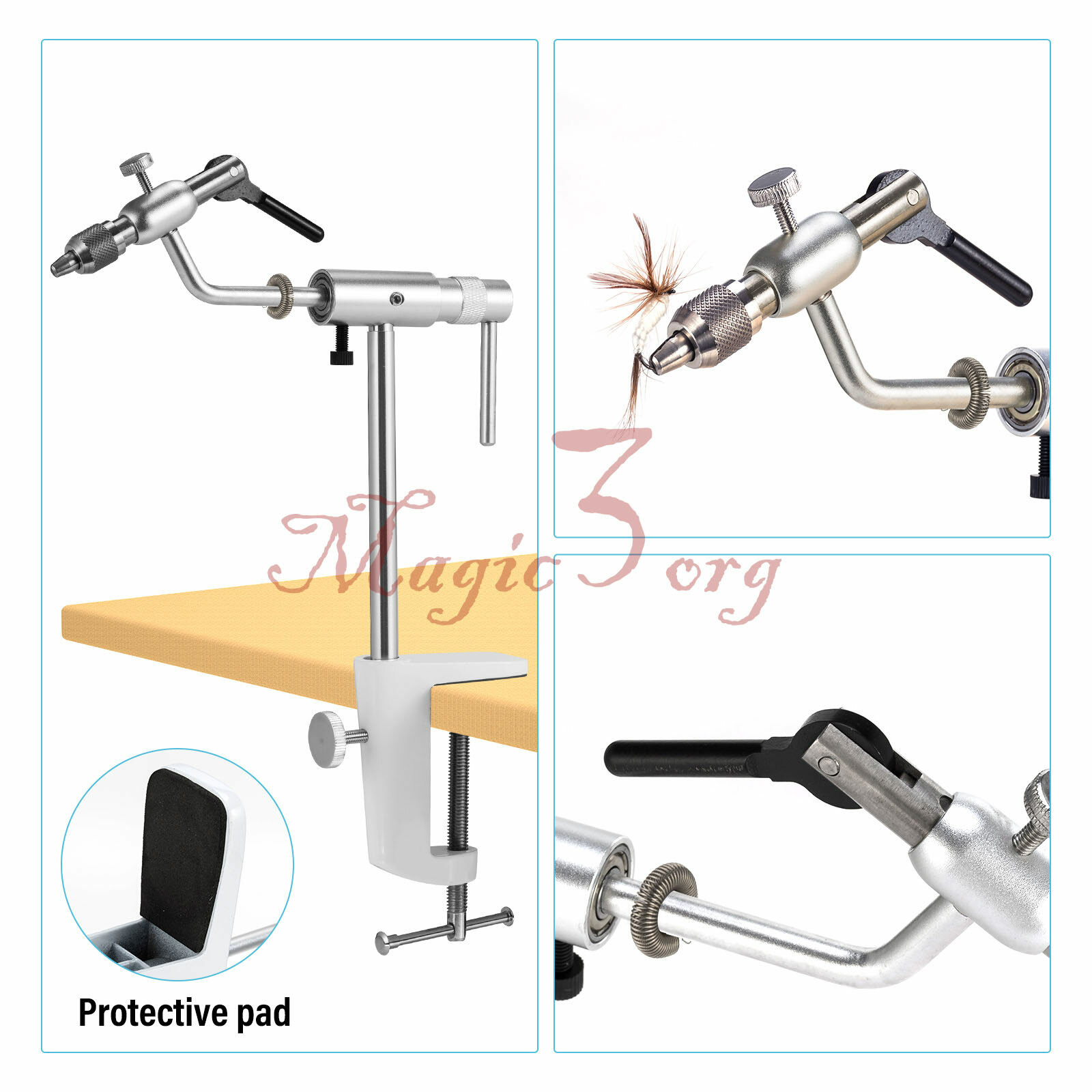 Fly Fishing Flies Tying Vise 360 Degree Rotary C-Clamp Mount Aluminum ...