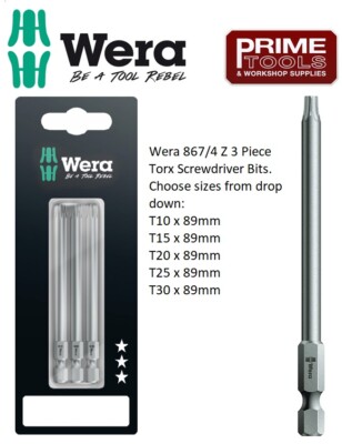 Wera 867/4 Z 3-teilige Torx-Schraubendreher-Bits, wählbar aus T10, T15, T20, T25, T30