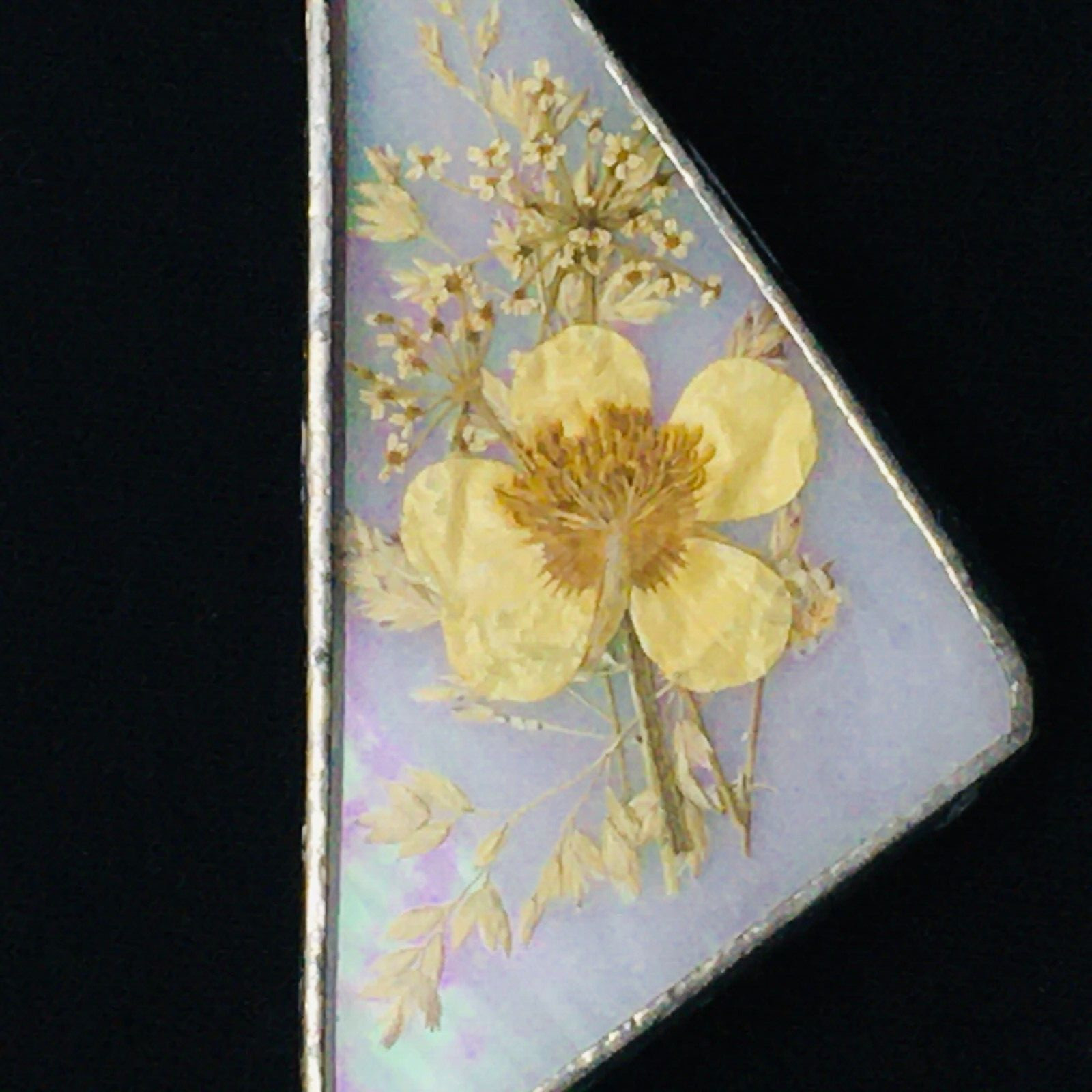 Brooch Pressed Yellow Flower Triangular Shaped Si… - image 3