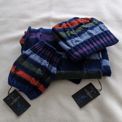 NEW!! Paul Smith 100% wool Cable Knit scarf hat Mits Made In The UK 