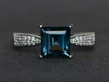 2Ct Princess Simulated Blue Topaz 14K White Gold Plated Women's Engagement Ring