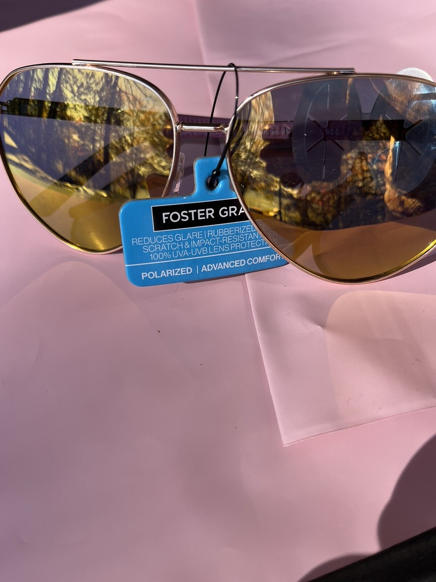 Foster Grant Rose Gold Pink Aviator Mirrored Sunglasses Metal Frame  Polarized