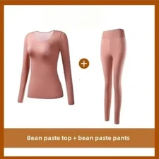 2pcs Thermal Long-Sleeved Shirt And Leggings Underwear Set Casual Wear For Women