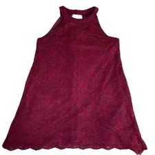 Altar’d State Burgandy Mini-Dress Eyelit Lace Open Back Collared Intricate
