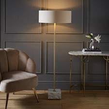 Britney Marble Base Floor Lamp Wide Linen Drum Lampshade Living Room Light LED