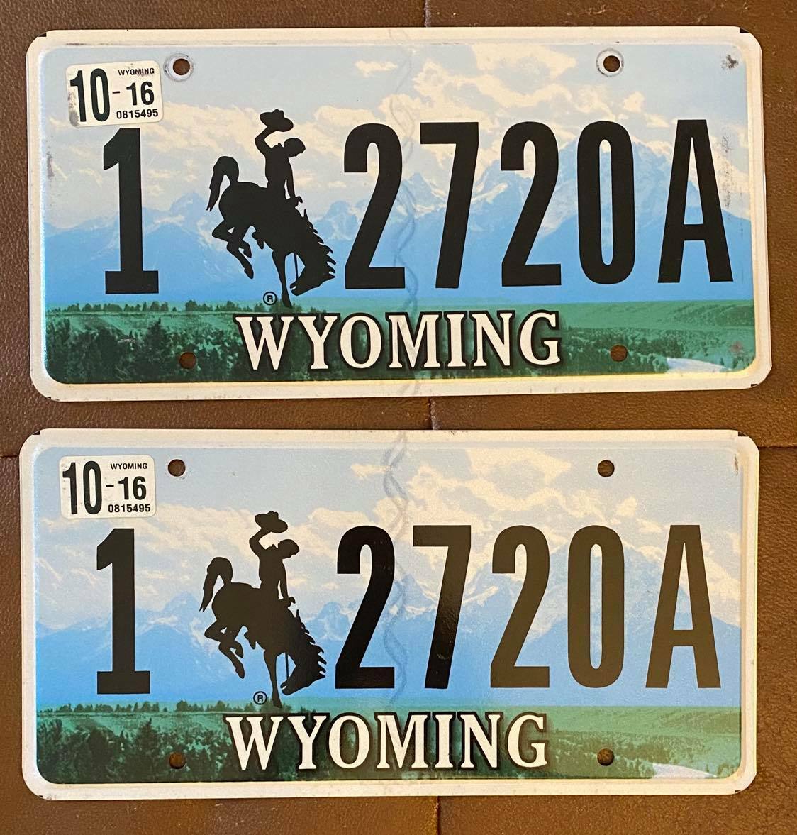 Wyoming 2016 NATRONA COUNTY License Plate PAIR HIGH QUALITY 1 2720A