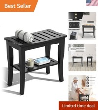 Bamboo Shower Bench  Stool Waterproof - Wood Shower Bench with Storage Shelf...