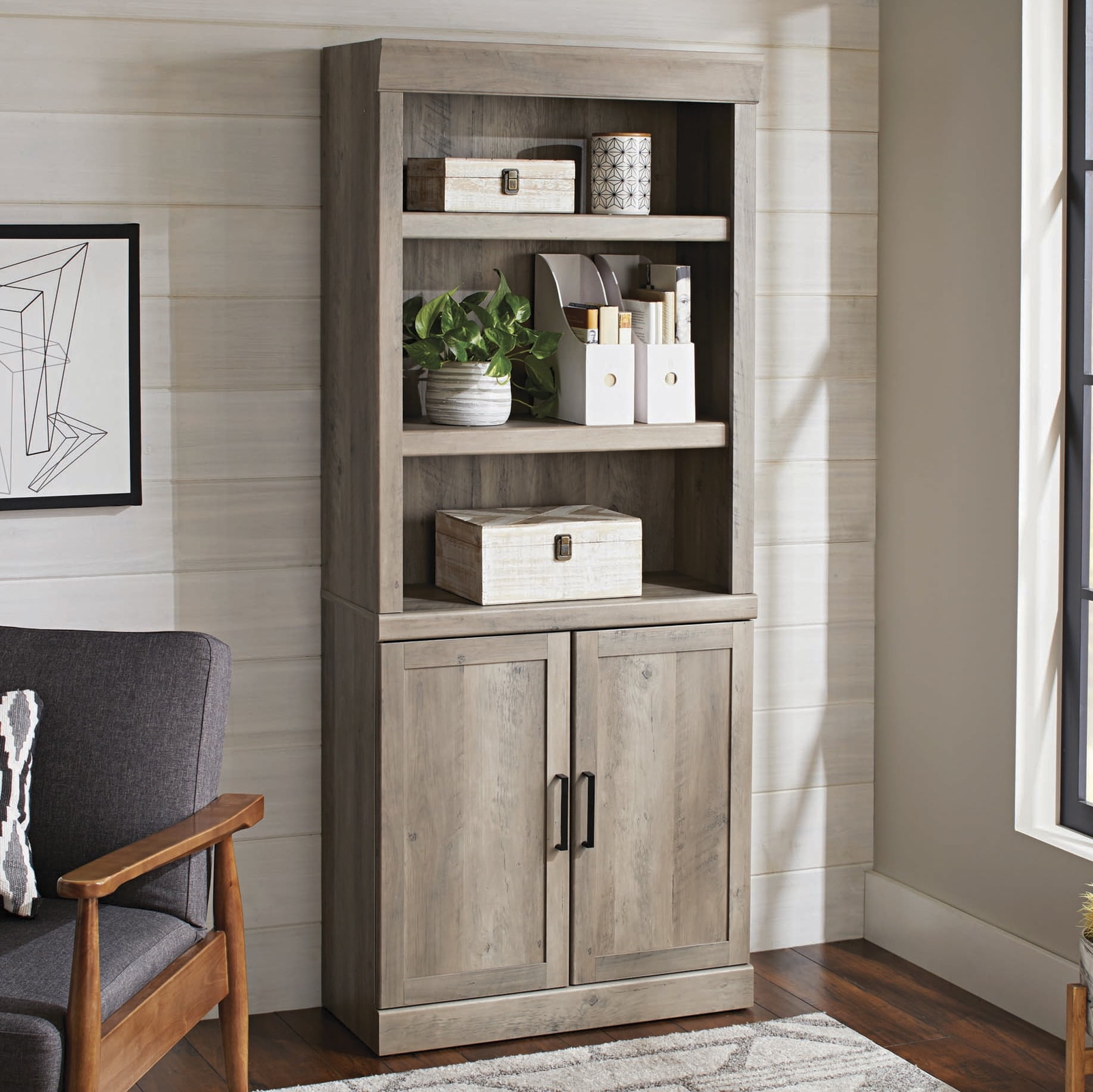 Glendale 5 Shelf Bookcase with Doors Three Adjustable Shelve