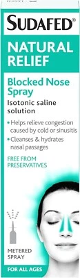 SUDAFED Natural Relief Blocked Nose Spray 15ml Cleanses and Hydrates Congestion