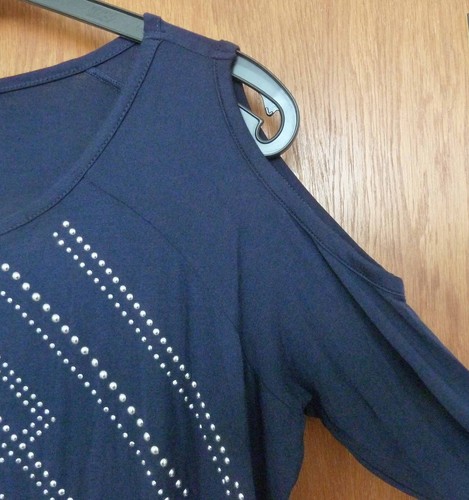 belldini Cold Shoulder Longshirt dunkelblau Nieten XL 44 46 wie neu - Bild 2 von 3