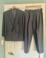 Ermenegildo Zegna Men's Vintage Gray Blue Suit Custom Tailored Shortened Sleeves
