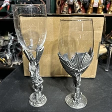 Set of Myths and Legends by Veronese, Dragon Pewter Goblet, Champagne/Wine Glass