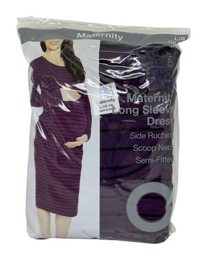 NEW Time and Tru Maternity LS Dress Large 12-14 Purple Black Stripes Semi- Fitted | eBay