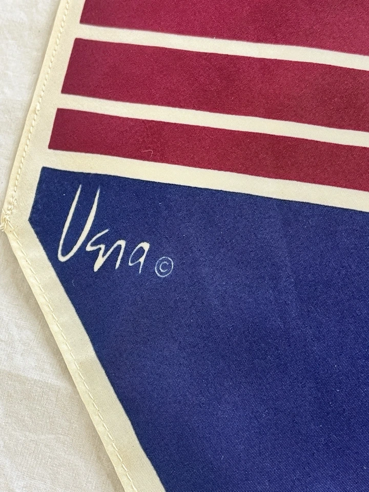 Bufanda de seda Vera vintage con diseño de rayas azules y granates Foto 2 de 4