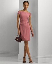 Lauren Ralph Lauren Women Twisted Off-The-Shoulder Dress Pink Size 16 MSRP $175
