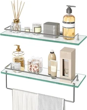 HOOBRO Glass Shelves for Bathroom 15.7 Inch Floating Glass Shelf for Wall