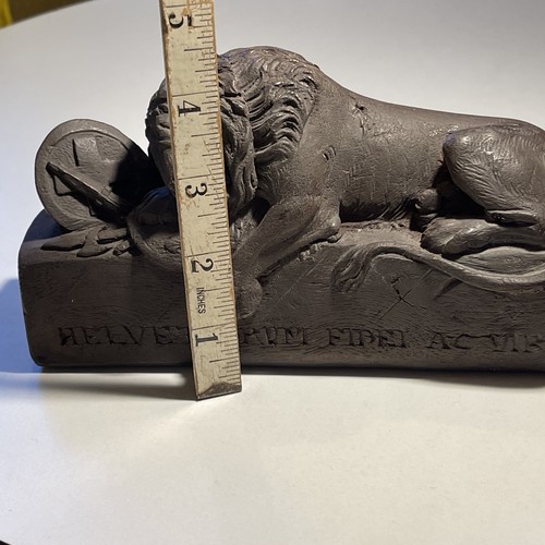 Vintage Helvetiorum Fidei Ac Virtuti Swiss Monument Wounded Lion Figure Statue - Picture 9 of 16