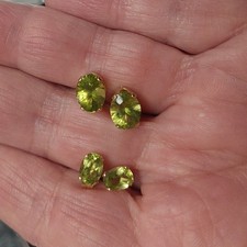2 Pair 14K Yellow Gold Peridot Oval Solitaire Stud Earrings 6mm 8mm 2.4 Grams