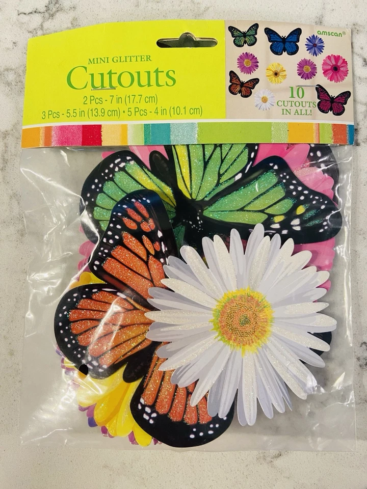 3 PACKS OF Amscan Sparkling 10 Mini Glittered Butterflies Cutouts Multisizes - Image 2 of 4