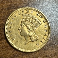 1857 $1 Indian Princess Large Head Gold Dollar Type 3 AU Details - Slightly Bent