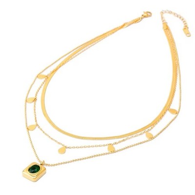 Smaragd Göttin Lagenlook Halskette - Damen vergoldet Statement Modeschmuck