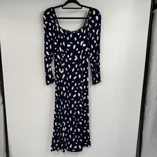 Reformation Splatter Sigmund Midi Dress Womens 4 Navy High Slit Smocked Back