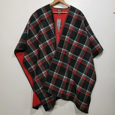 NWT Eivissa Fleeve Reversible Shawl Poncho Womens One Size Plaid Red