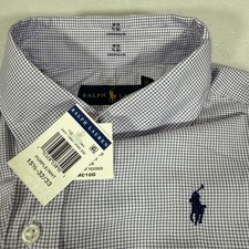 NWT Polo Ralph Lauren 100 Cotton Purple White Check Dress Shirt Size 15.5/32-33
