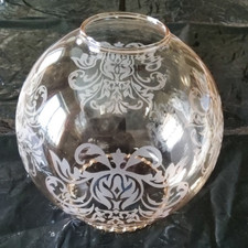 GLOBE BOULE EN VERRE POUR LUSTRE - LAMPE - GRAVÉ - COL : 5 cm - HAUT.  : 14, cm