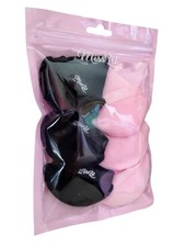 PINK/BLACK POWDER PUFF Soft Face Makeup Sponge 2" Triangle Velour 6pc Set SEALED