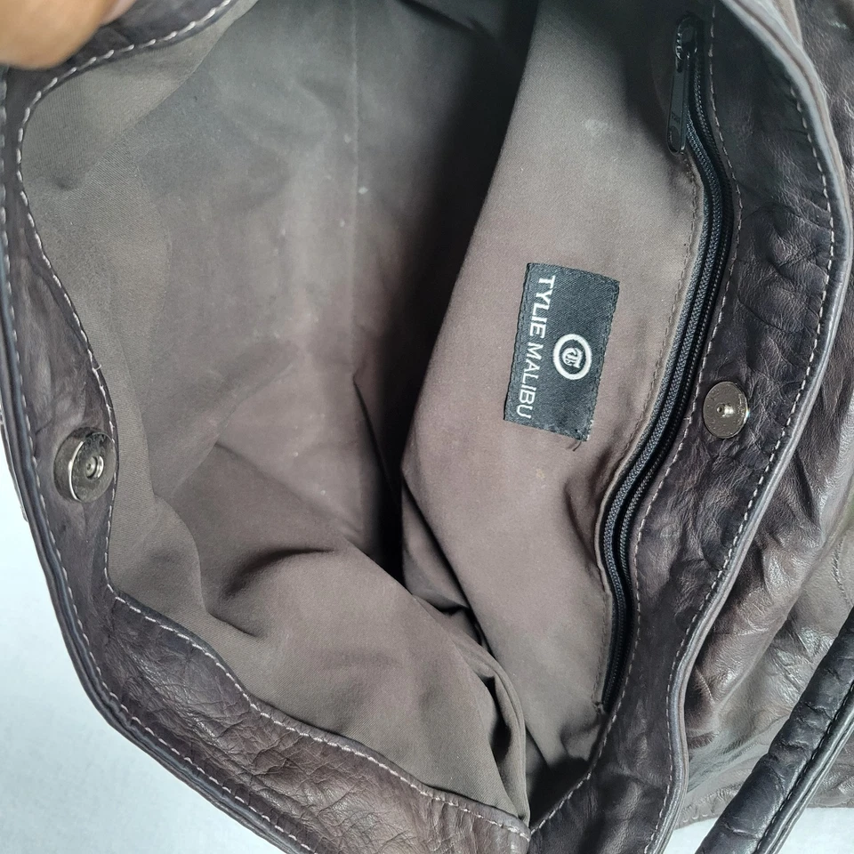 Tylie Malibu Pyramid Hobo Crinkle Leather Messenger Shoulder Bag Brown Retro Y2k - Image 4 of 4