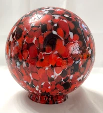 6" Glass Globe Lamp Shade 3" Fitter Neck Red Black End of Day (#043)