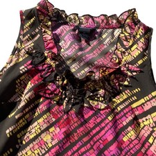 Y2k Womens Top Sz PS Spense Petites Yellow Pink Brown Ruffle Sleeveless Top