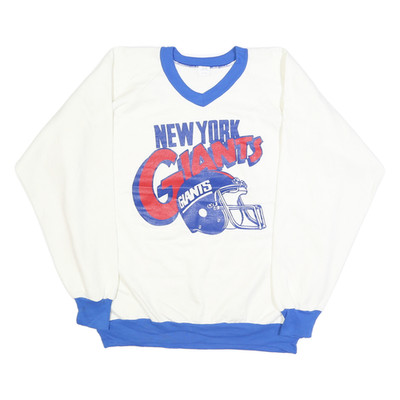 New York Giants Herren Neu V-Ausschnitt Sweatshirt XL Baumwoll-Mix Weiß/Blau