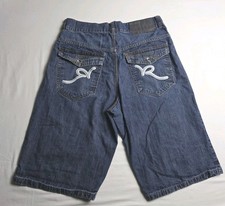 Vtg Y2K Rocawear Embroidered Jean Shorts Baggy Jorts Men 36x15 Streetwear Retro