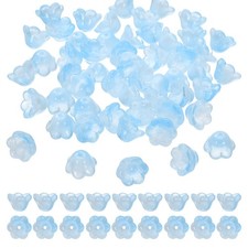 100Pcs Glass Flower Beads for Jewelry Making Loose Bead Charm Light Blue