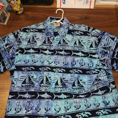 Vintage Rum Reggae Blue Hawaiian Button Down Men's Short Sleeve Shirt Size XL