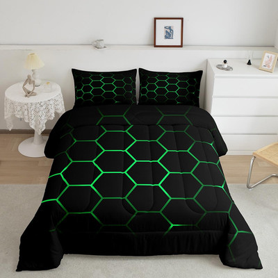 Feelyou Hexagonal Bedding Set 3D Geometric Honeycomb Comforter Set For Kids