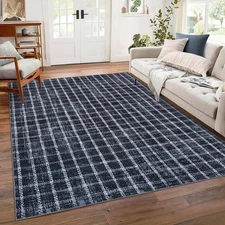 Checkered Large Area Rug Black White Braided Geometric Print Washable Rug Carpet