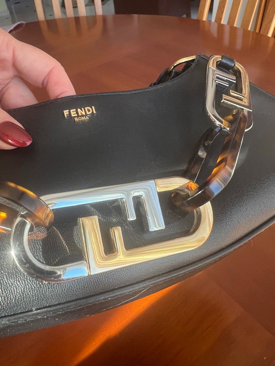 Fendi O'Lock Swing Shoulder Bag Black Leather FF Chain | eBay