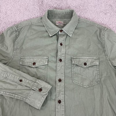 Faherty Button Down Shirt  Mens Medium Cotton Linen Green