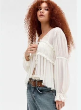 NWT  Kimchi Blue Amelia Blouse Tie Front Urban  Outfitters Off White Size XS