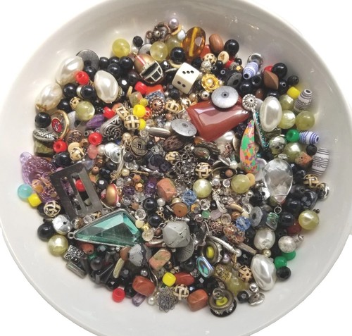 2 Lbs + Loose Beads Charms And Pendants Mixed Materials Vintage Retro Mod 