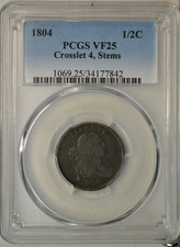 1804 Draped Bust half cent, PCGS VF25