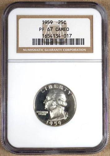 1959 PROOF WASHINGTON QUARTER NGC PF67 CAMEO 134017