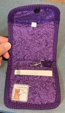 Handmade Fabric Wallet Purple Paisley, holds 3 cards, coin pocket, clasp SW-319