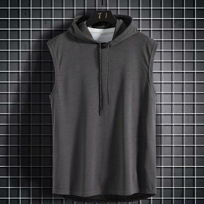Hooded Fitness Vest For Men Basketball Running T-Shirts Loose Sports Sweatshirt