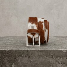 Handmade Hair-On Cowhide Leather Belt, Brown ...