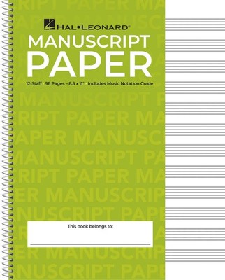 Standard Wirebound Manuscript Paper Music Staff (Green) 12 Staves 96 Pages